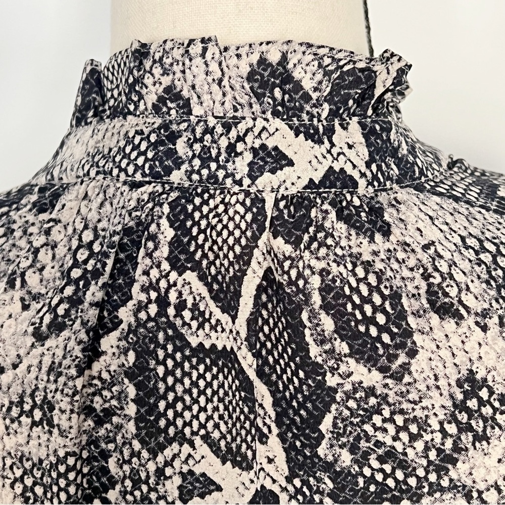 Rebecca Taylor Silk Tie-Waist Shirt Dress  Long Sleeve Snakeskin Print 4 Gray - Picture 10 of 16